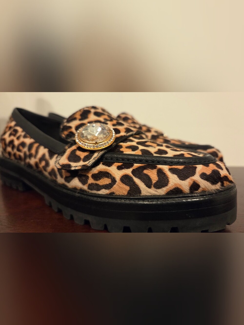 kate spade Leopard Print Jeweled Penny Loafers - Brown/Black,Size 6.5B - Picture 11 of 14